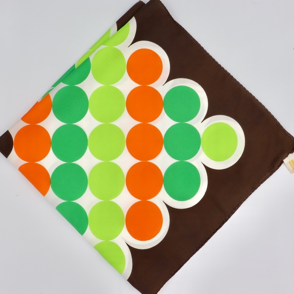 Vintage Trevira Scarf Orange Green Brown Dots Retro Mod MCM 1960s - Picture 2 of 11